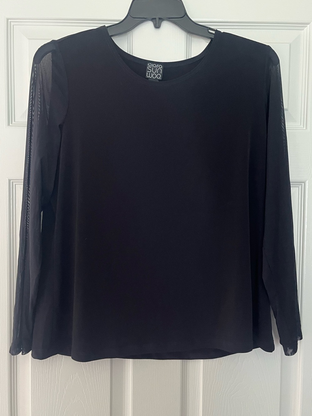 Clara Sun Woo long sleeved black blouse with mesh sleeves size XL